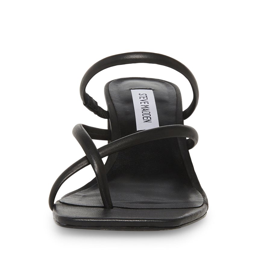 Black Steve Madden Effie Leather Women's Heels Sandals | PH 3704QM16